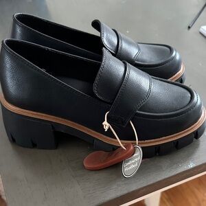 MIA Black Leather Loafers with Chunky Sole